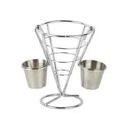 Wholesale High Quality French Fries Chip Cone Holder Metal Iron Wire Bowl Kitchen Fry Food Snack Stand