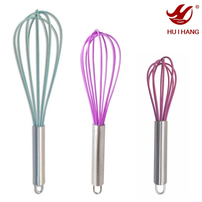 Silicone Egg Whisk Set of 3 - Stainless Steel Whisk for Blending, Whisking, Beating & Stirring