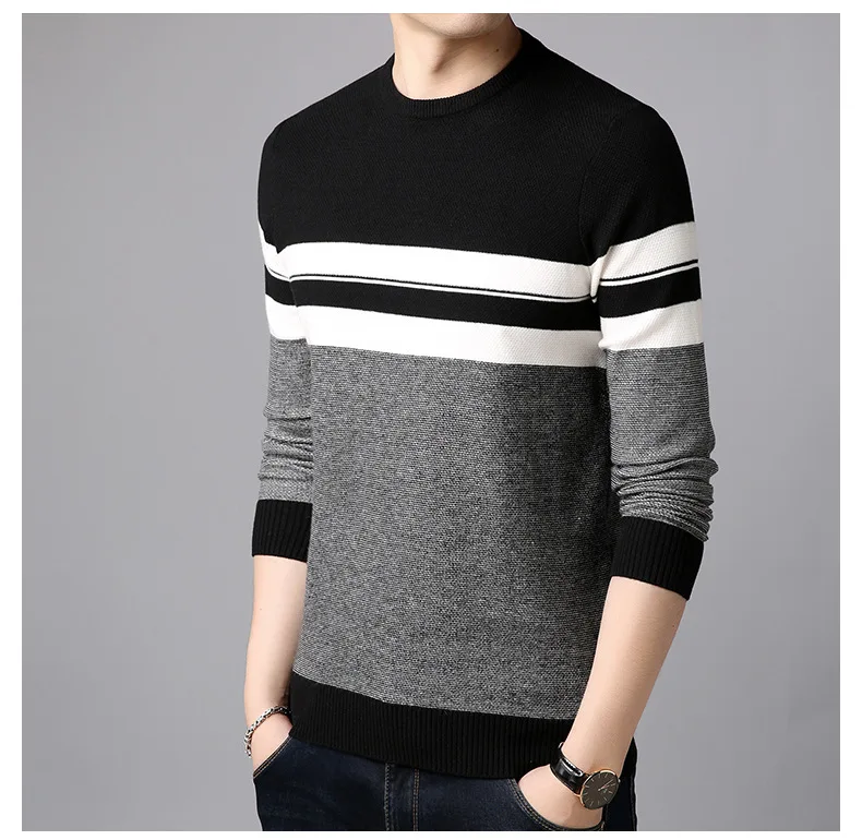 2019, хит продаж, с круглым вырезом и длинными рукавами для мужчин в полоску и клетку; Свитер трикотажный пуловер для мальчиков крутые повседневные бизнес джемпер дешево