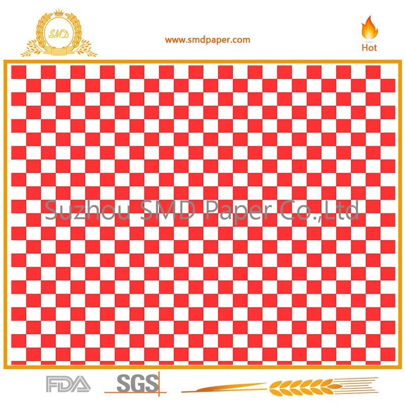 Wax Paper Food Basket Liners - Deli / BBQ Sandwich Wrap square - Red / White Checkered