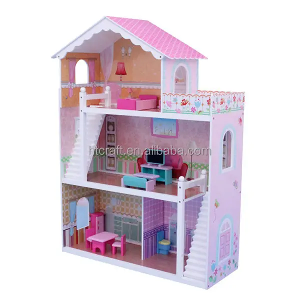 71x29.5x(H)105CM E1 MDF And Pinewood Triple Floors Easy Assembly 18 Inches American Wooden Dollhouse, ASTM963 Standard