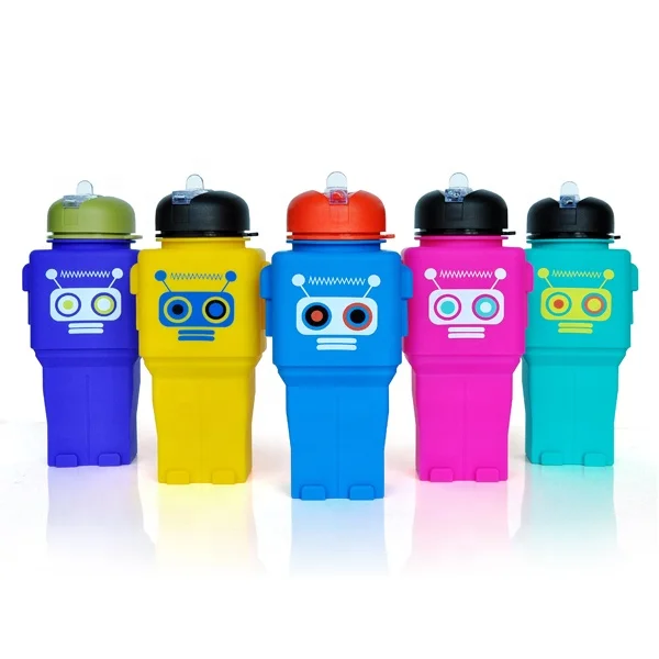 Silicone Cartoon School Children Water Jar Colorful Robot Water Bottle Kid