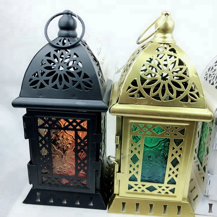 House-shape Mini Metal Retro Iron Glass Candlestick Candle Holder Lantern