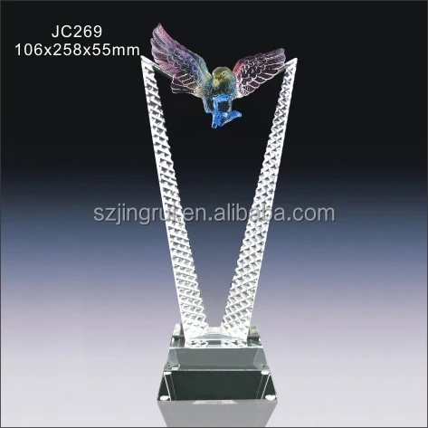 Customized Personal Logo Unique 3D Laser Etched Blue K9 Clear Crystal Trophy Plaque With Blue Case For Award