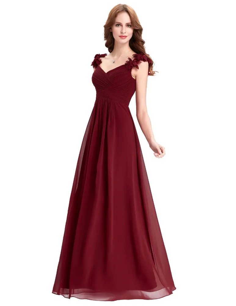 Starzz Wine Red Long Chiffon Prom Dresses Cheap Floor Length Wedding Bridesmaid Gown Formal Burgundy Dress