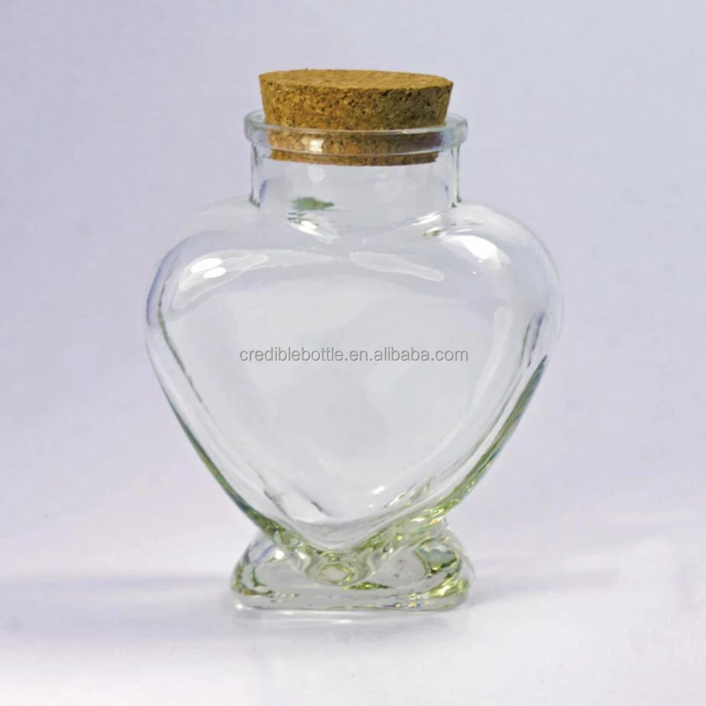 wholesale empty heart shape glass jars with wooden cork