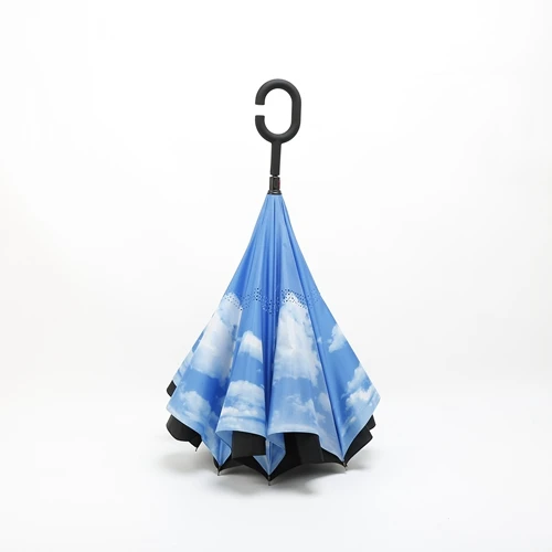 
Inside full print double layer manual open reverse inverted C handle umbrella for car 