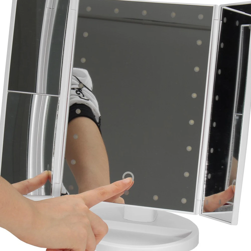 LED Light Touch Screen Light Control 3 Folding Magnifying Mirrors Desktop Rechargeable Make up Mirror Lamp For Makeup