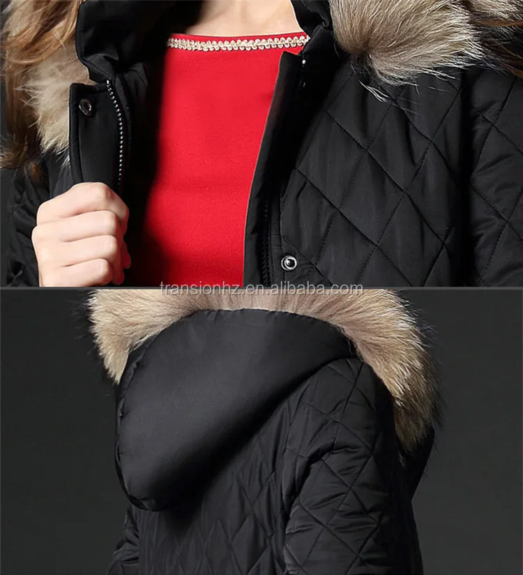 fashion warm fur hood ladies winter padded long jacket quilted women coat