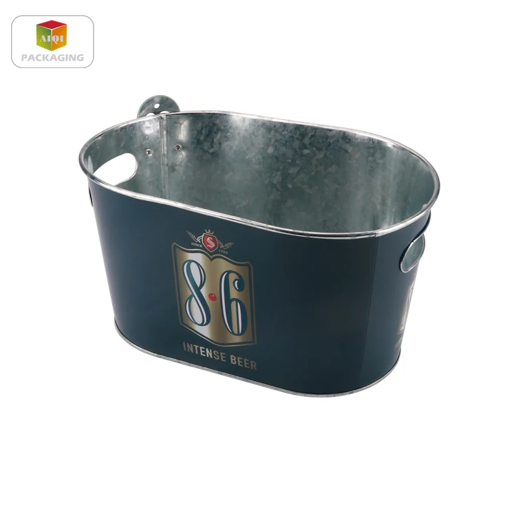 
oval metal tin ice bucket with bottle opener 