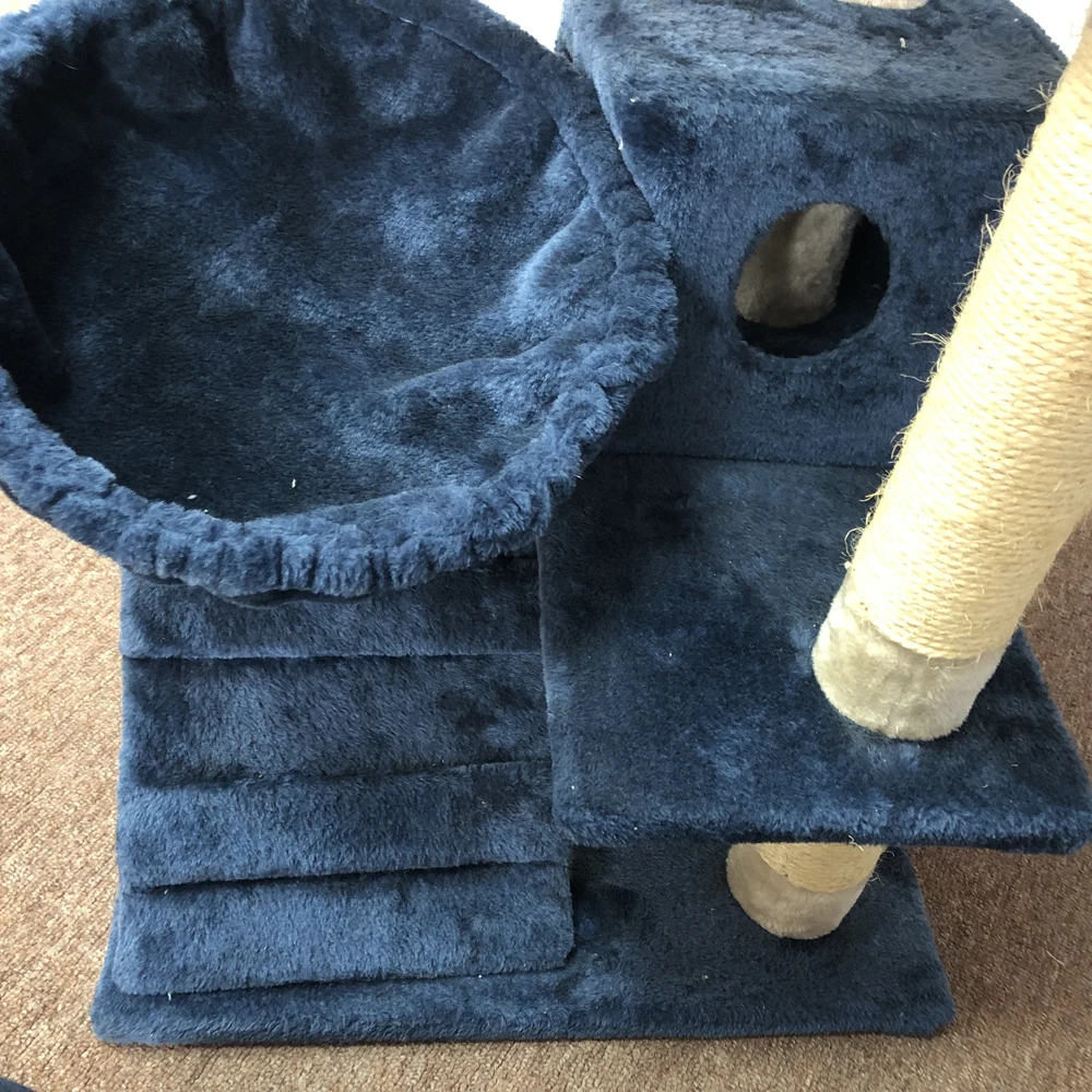 
Large big four level luxury cat tree dark blue Plush Hammock warm cat house Multilevel cat activity tree 