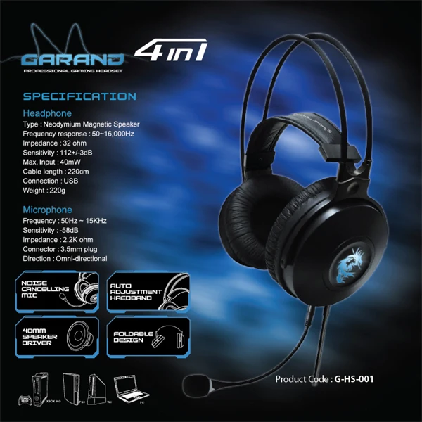 Dragon War 4 in 1 wired Gaming Headset for PC, PS3, xBox, wii