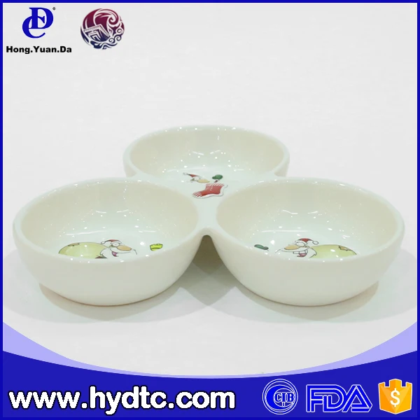 White ceramic Christmas decor salad bowl porcelain 3 section divided serving bowls for dried fruits nuts