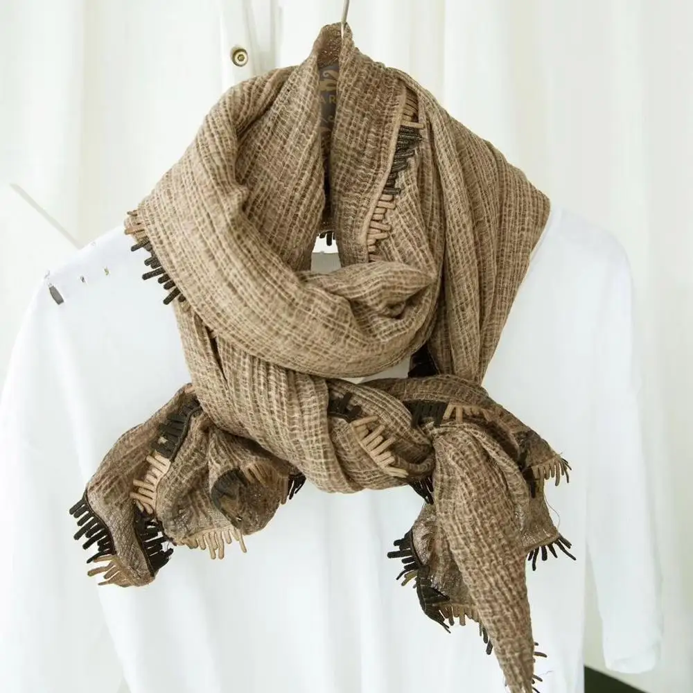 Ladies soft cotton oversize solid plain long lace scarf shawl hijab