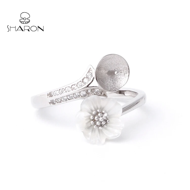 Sharon Adjustable Shell Flower Branch S925 Sterling Silver Pearl Ring Mounting For Women And Girls Accessories
