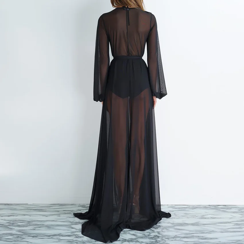 D6163 Ladies Sexy Transparent Dress Maxi  Cover Up Beach Dress