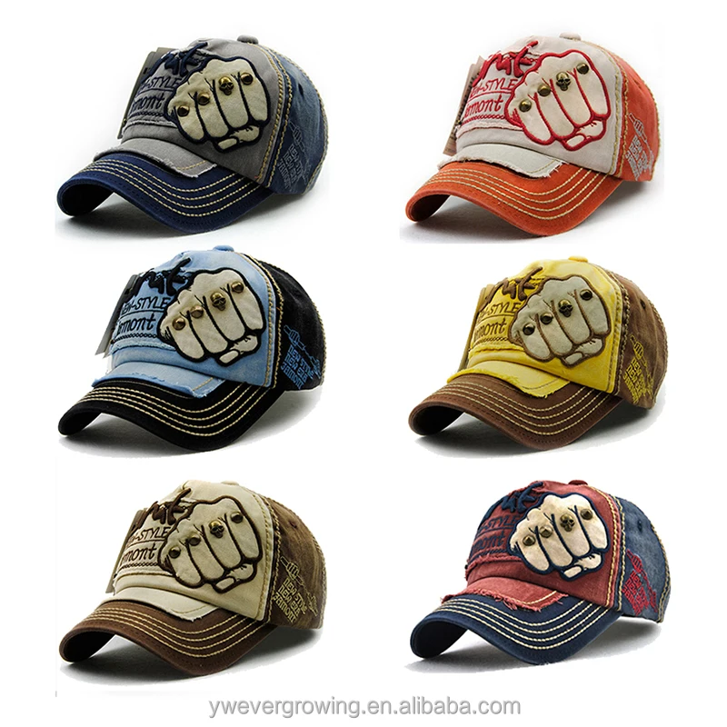 Wholesale custom embroidered 6 panel baseball hat 100% cotton distressed baseball cap for sale