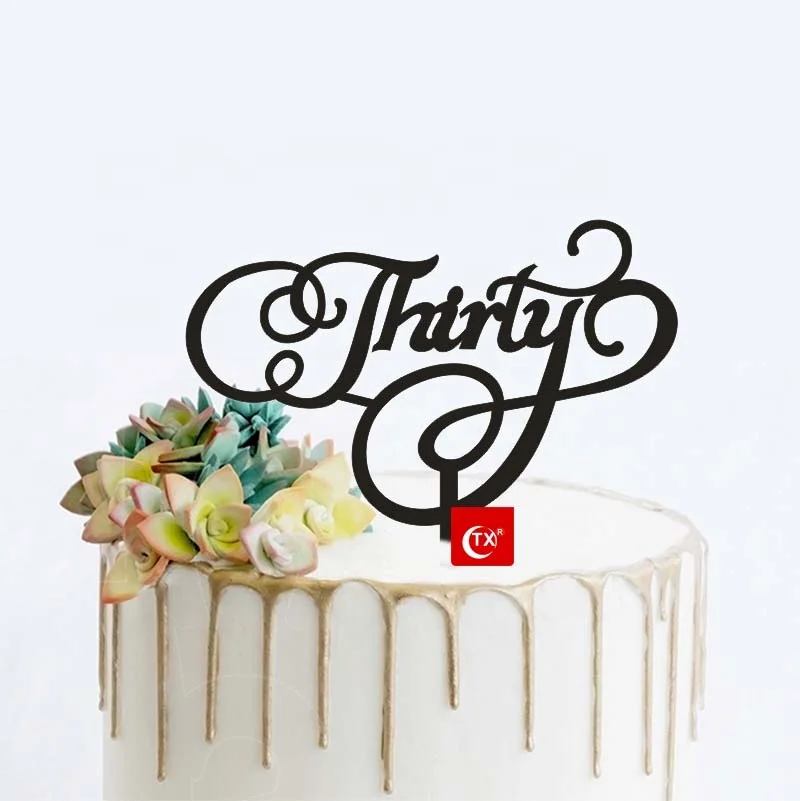
TX Personalized Happy Birthday Anniversary Thirty Mirror Gold, Black Acrylic Cake Topper For Party Decoration 