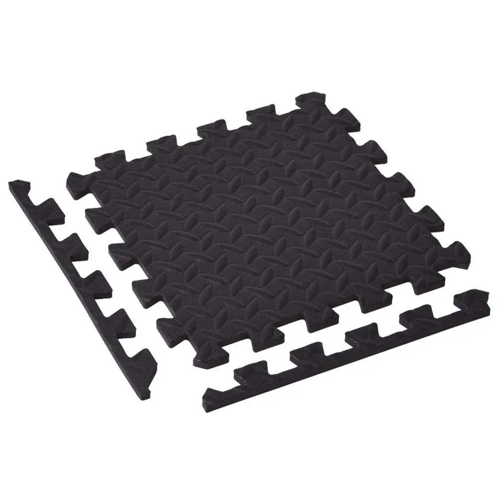 
12'x12' High Density Eco-friendly Elegant Black&White Soft EVA Interlocking Hard Floor Foam Padding with Removable Edges 