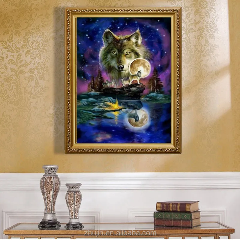 Wolf 3d picture round diamond diy paint by numbers chinese painting supplies