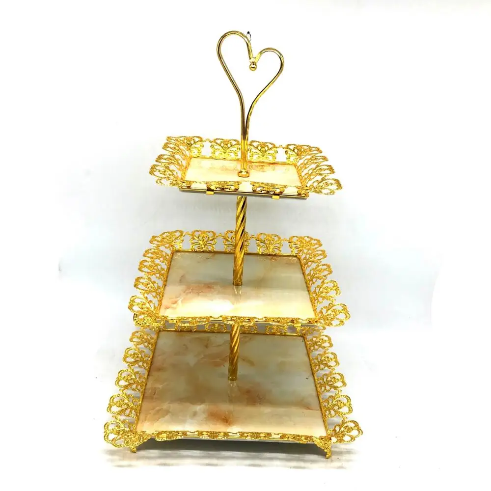 Европейский стиль 3 уровня Gold зеркало мрамор прямоугольный стол подставка для десертов фруктовые холодные закуски для свадебного торта стенд завод по индивидуальному заказу