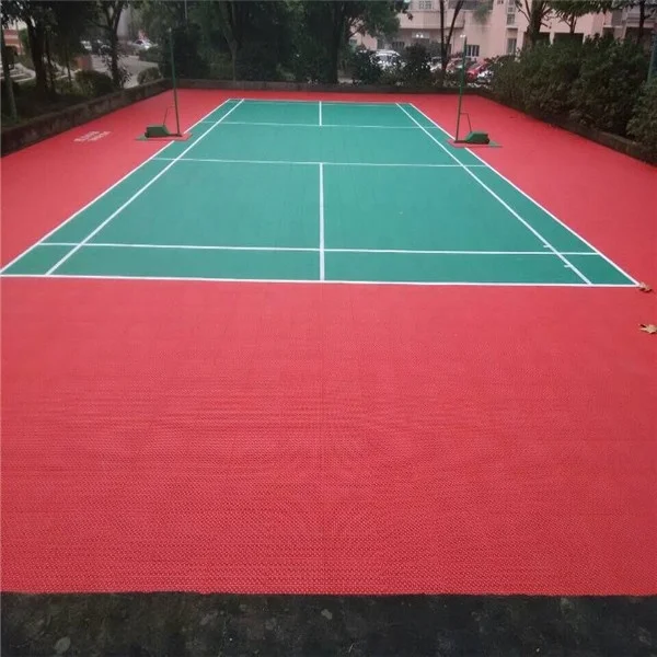 Green color interlocking pp sports flooring used for badminton court