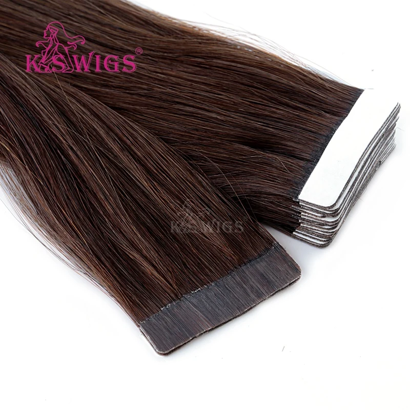 
K.S WIGS Tape In Human Hair Extens Dark Brown 24 Inch German Brown Hair Tape Double Drawn Russian Hair Tape Extens 