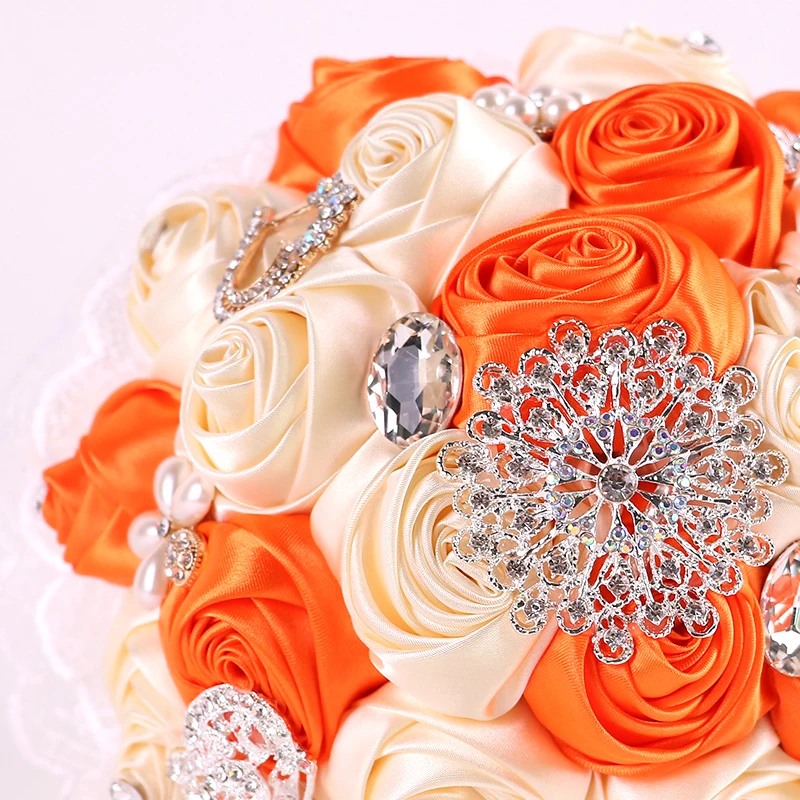 YO CHO wedding flower crystal bouquet bridal handmade crystal ribbon artificial satin flower silk wedding bridal bouquet