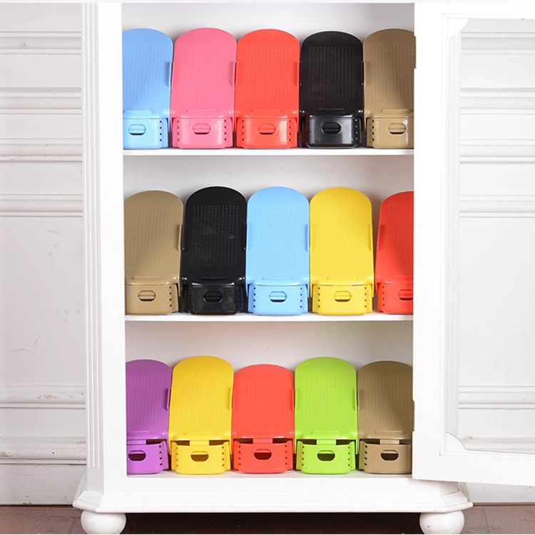 Top Seller Home Accessories Plastic Colors Double Layer Adjustable Shoe Slots Organizer Holder Closet Space Saver Opp Bag 5 Pcs