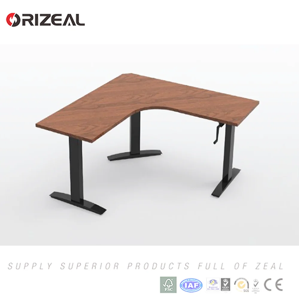 120 degree Modern Adjustable Height Computer Table with crank lift mechanism
