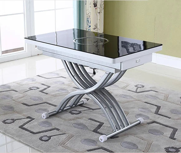 Поднимите вверх и вниз квадратный Многофункциональный стекла кофе и обеденный стол