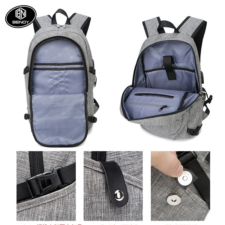 Hot sale waterproof Resistant Polyester Laptop Backpack bag with USB Charging Port Lock Headphone interface