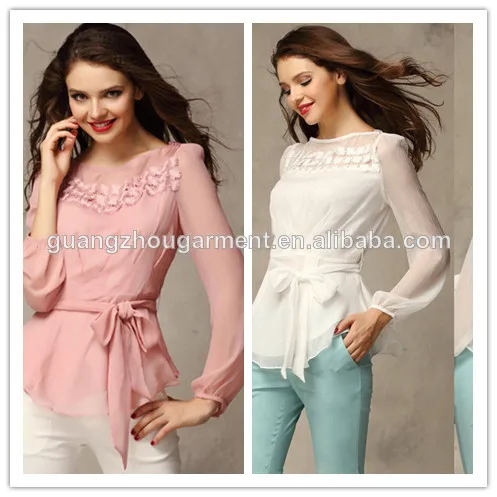 chiffon t-shirt blouse show slim tops summer/autumn elegant design long sleeve chiffon blouse tops made