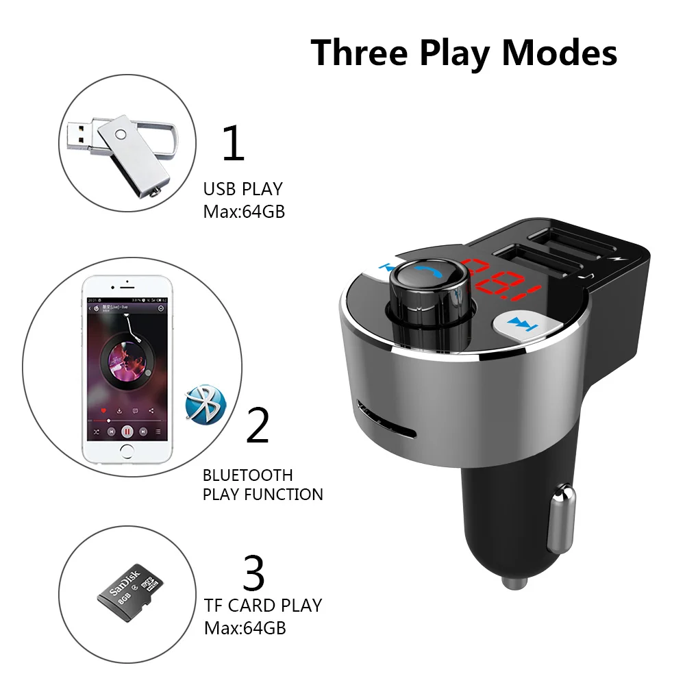 2018 New Wireless Car MP3 Player With USB/TF/LED Display Car Bluetooth FM Transmitter