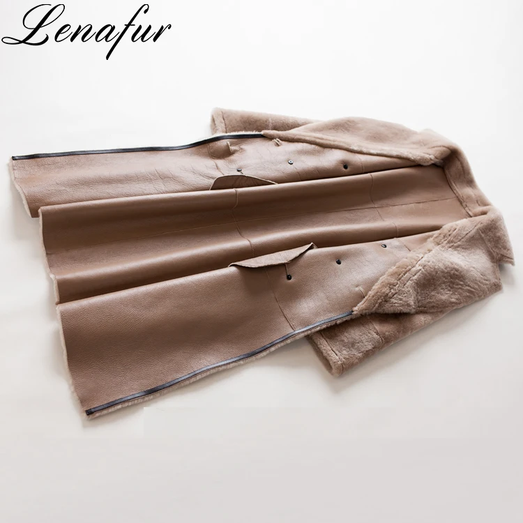 Winter Khaki Color Soft Sheepskin Shearling Coat,Mongolian Lamb Skin Double Face Leather Shearling Coat For Women