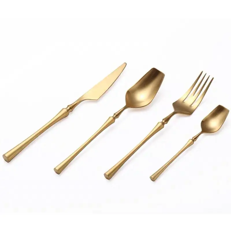 Wholesale Hotel Tableware gold plated cutlery 6-Piece Flatware Set Knife Fork Spoon Gold Cutlery Set golden cutlery