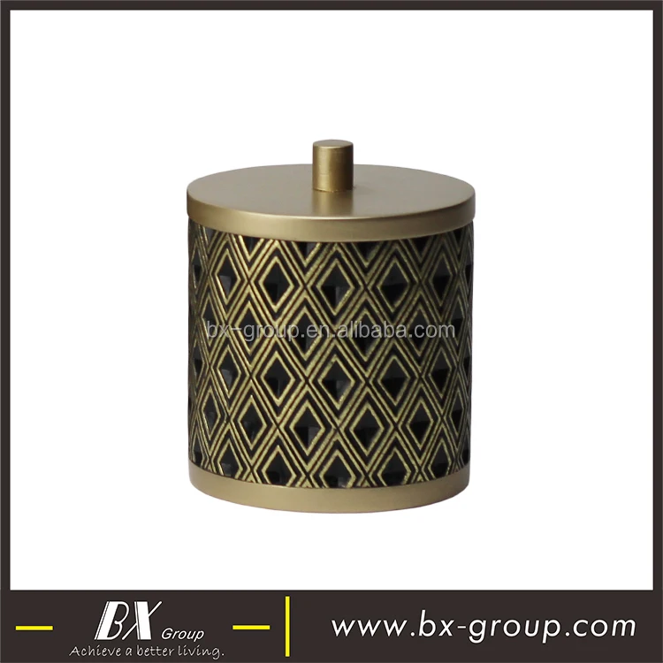 BX Group popular golden 6 pcs polyresin bathroom accessories set with trash can