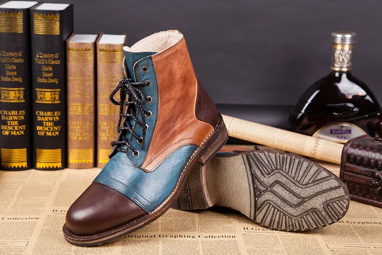 NA059 Men Motorcycle Boots New Model Vintage Boot Winter Fur 2023 New Cow Split Leather Waterproof Buckle Male Boots Men Shoes