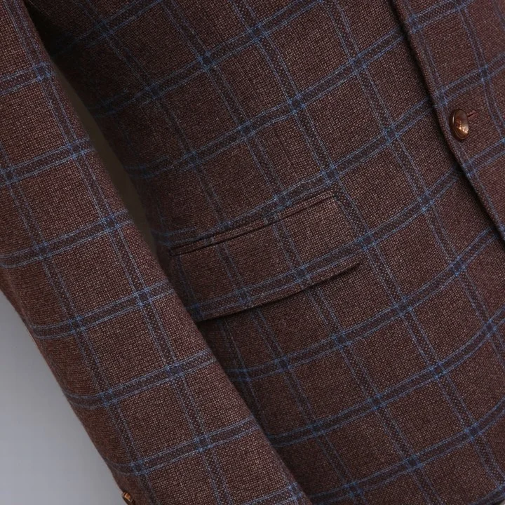 Made to measure 1 sets MOQ thick navy and red checked korea blazer set jaket suit men