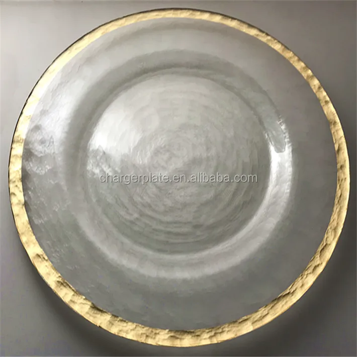 Glass Charger Plates Gold Silver Rim Xmas Events Wedding Decor 33CM Diameter Under Plates