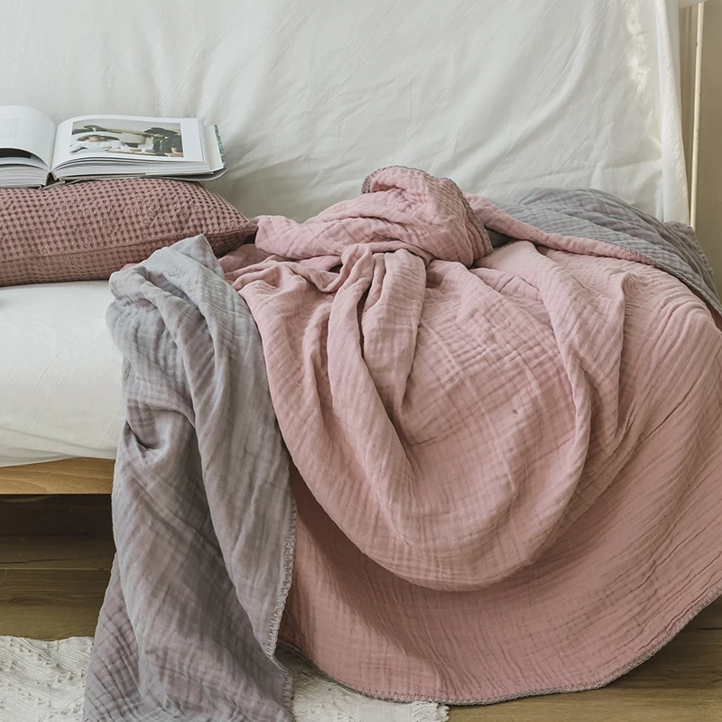 SZPLH Adult and babycotton muslin blanket 4layers  muslin wearable swaddle wrap blanket with cross hand stitching