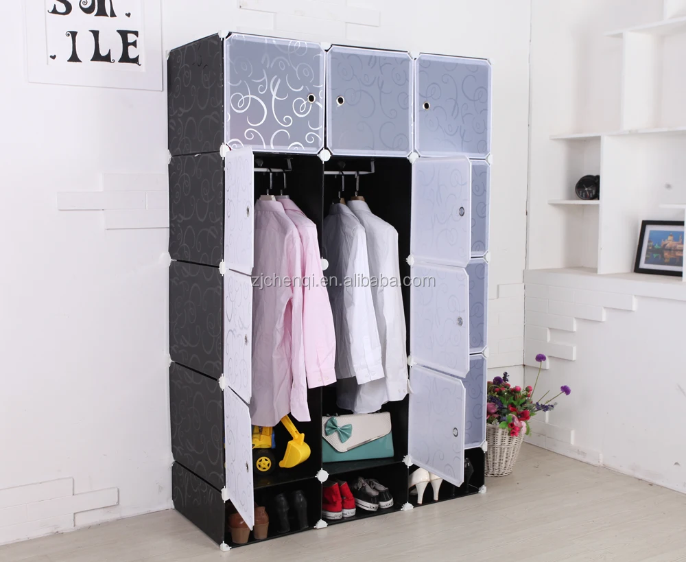 
DIY Plastic Wardrobe Closet Bedroom Armoires 12 Cube Storage with shoe rack TM-608 