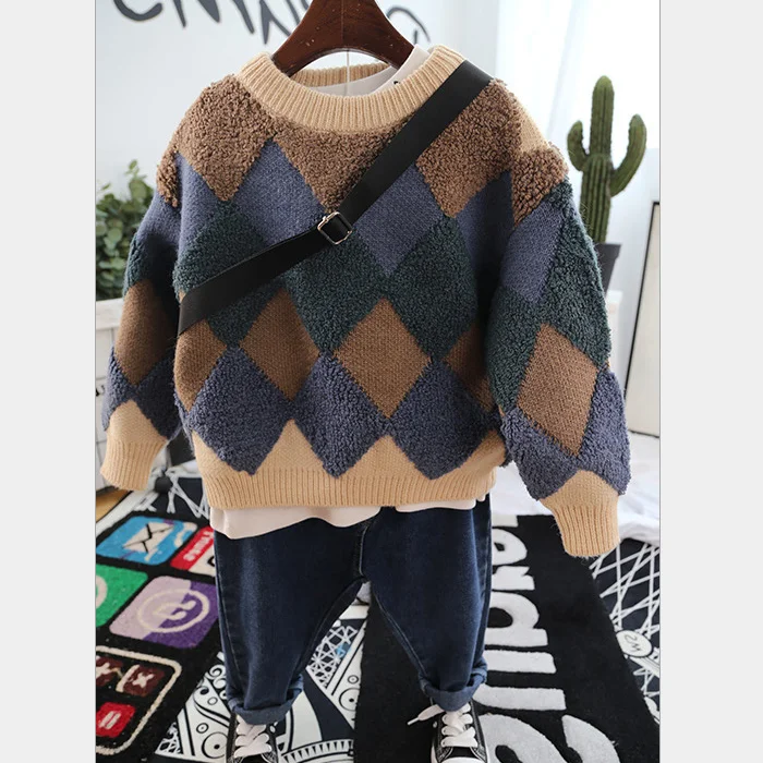 
YY10129B Wholesale fashion diamond pattern pullover kids boys 100% pure cashmere argyle sweater 