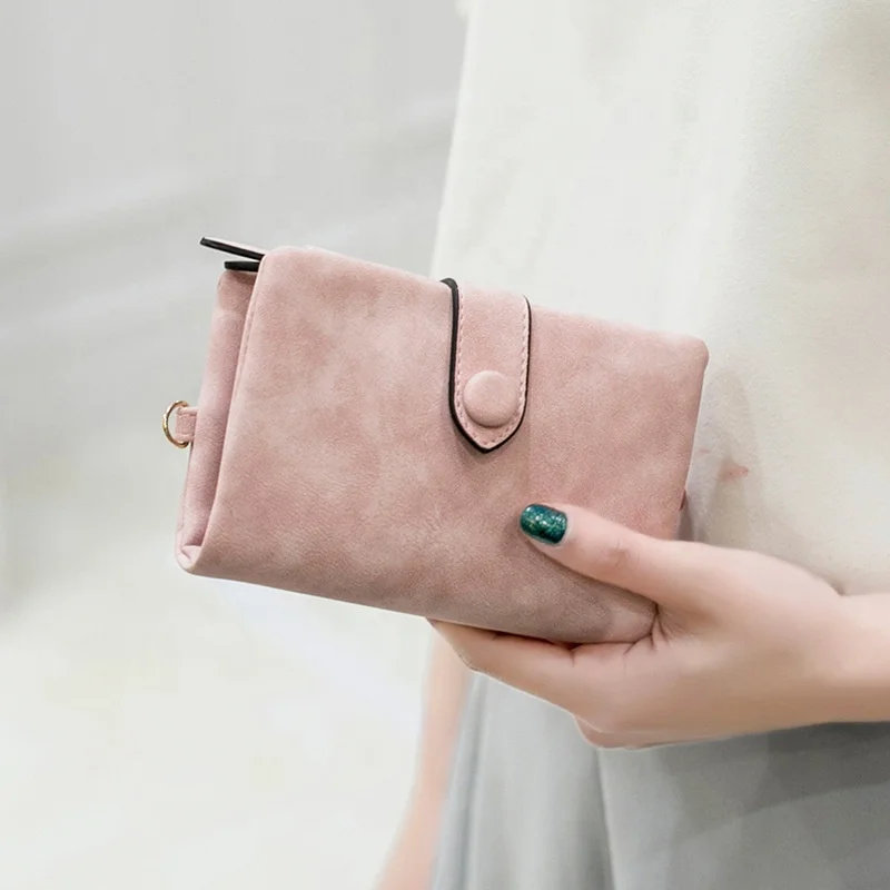 Fashion Small Female Purse short Lady Wallet Snap Fastener Zipper Short Clutch Wallet Solid Vintage Matte Woman Wallet