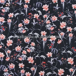 New design shaoxing textile stock lot woven chiffon rose print fabric price per yard