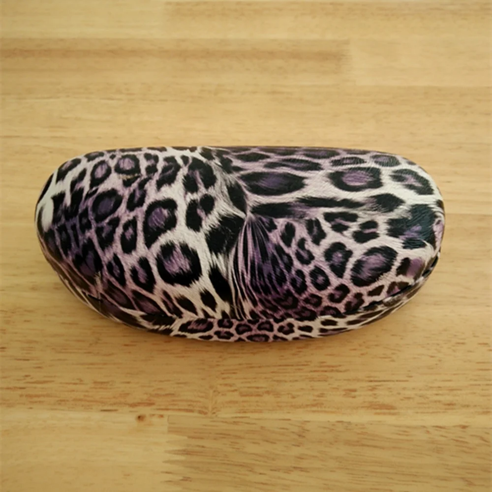 Leopard imitation leather wrapped hard metal eyewear sunglasses case