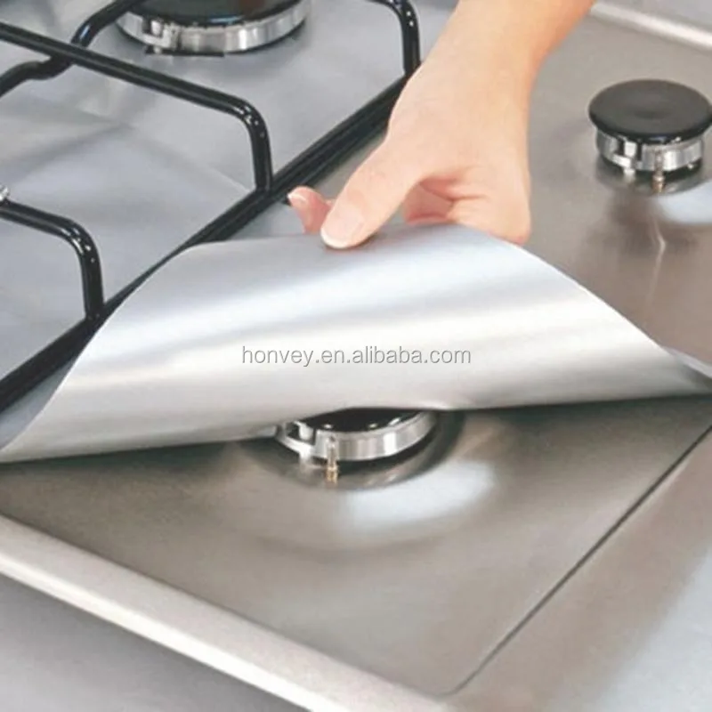 
4Pcs/1Pack Reusable Foil Gas Hob Range Stovetop Burner Protector Liner Cover For Cleaning Kitchen Tools 
