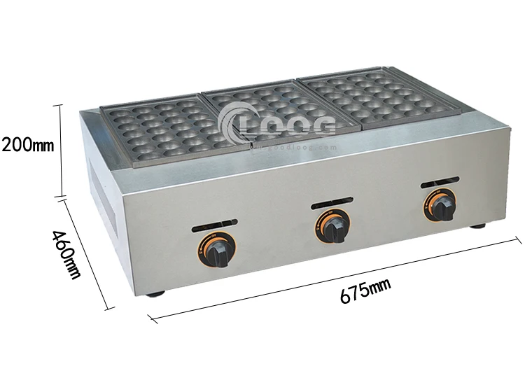 Kitchen equipment ball shaped mold 3 plate gas commercial takoyaki machine