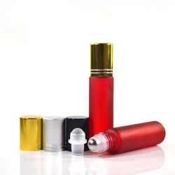 Empty Essential Oil 10ml red yellow blue green roll on glass Bottle with jade Roller Ball
