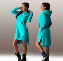 Оптовая продажа, новинка, Осеннее модное женское длинное платье с капюшоном и капюшоном